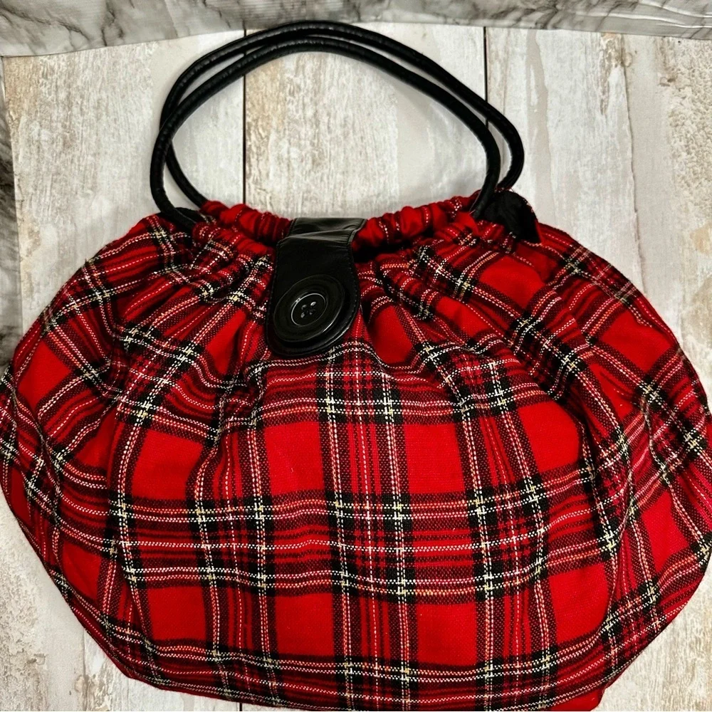 Piper & Blue Large Red Tartan Plaid Slouch Hobo Bag Holiday Christmas Classic